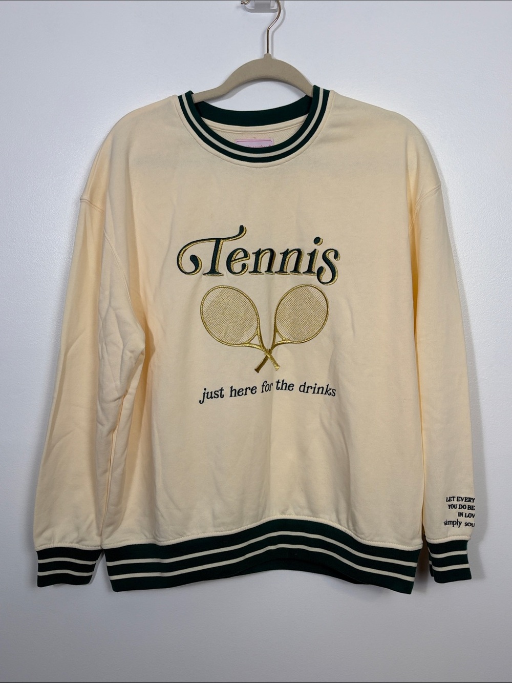 Simply Southern Tennis Sweatshirt Medium Cream Green Just Here For The Drinks